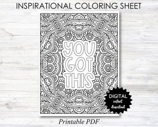 You Got This Printable, You Got This Coloring Sheet, Inspirational Coloring Page - PRINTABLE (O001)