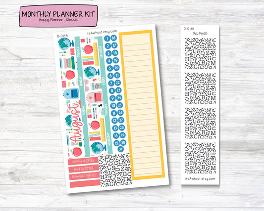 MONTHLY Kit Planner Stickers - AUGUST "Back to School" - Happy Planner CLASSIC (D014)