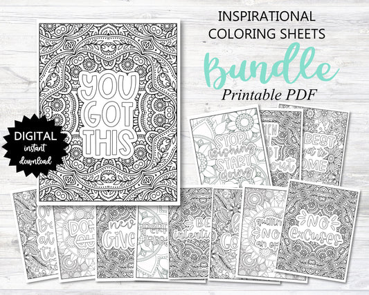 Inspirational Coloring Sheets BUNDLE Printable's,  12 Inspirational Coloring Pages Included - PRINTABLE (O001-O012-BUNDLE)