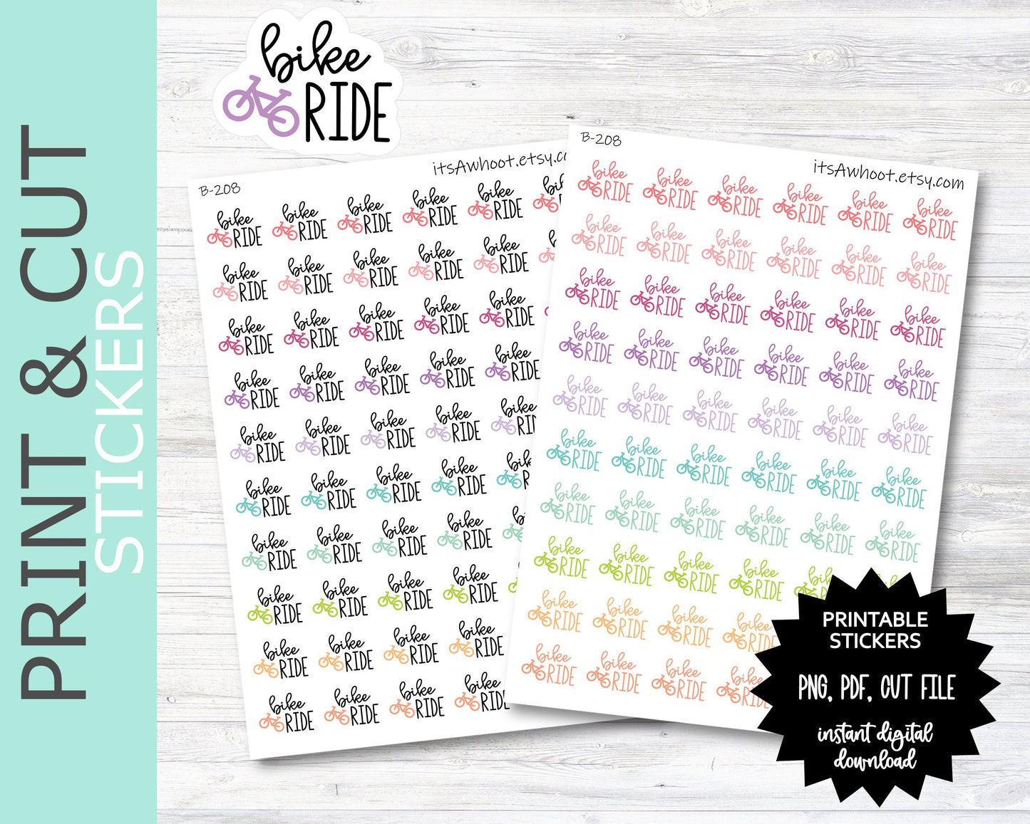 Bike Ride Script PRINT & CUT Planner Stickers (B208PC)