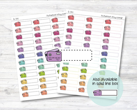 Credit Card Quarter Box Label Planner Stickers - Dash or Solid (G241)