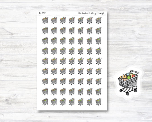 Grocery Cart Planner Stickers, Grocery Cart Stickers, Doodle Grocery Cart Stickers (B096)