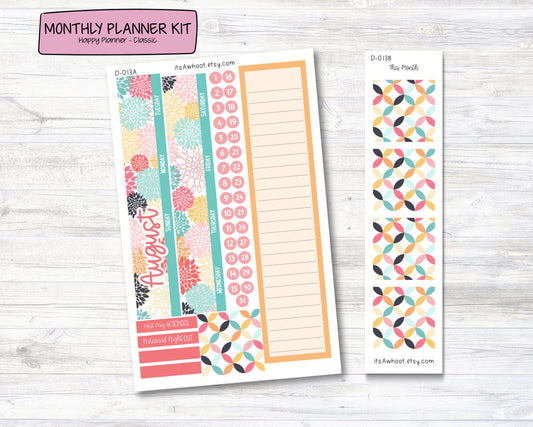 MONTHLY Kit Planner Stickers - AUGUST "Retro Vibes" - Happy Planner CLASSIC (D013)