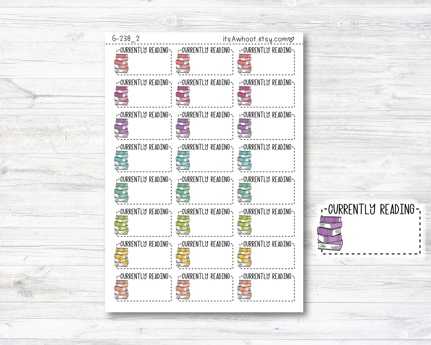 CURRENTLY READING with Book icon Box Label Planner Stickers - LARGE .8" (G238_2)