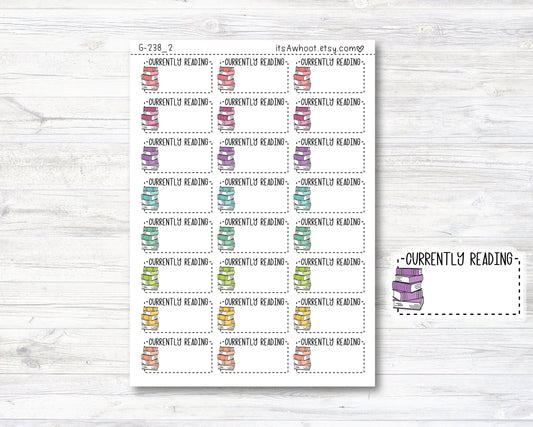 CURRENTLY READING with Book icon Box Label Planner Stickers - LARGE .8" (G238_2)