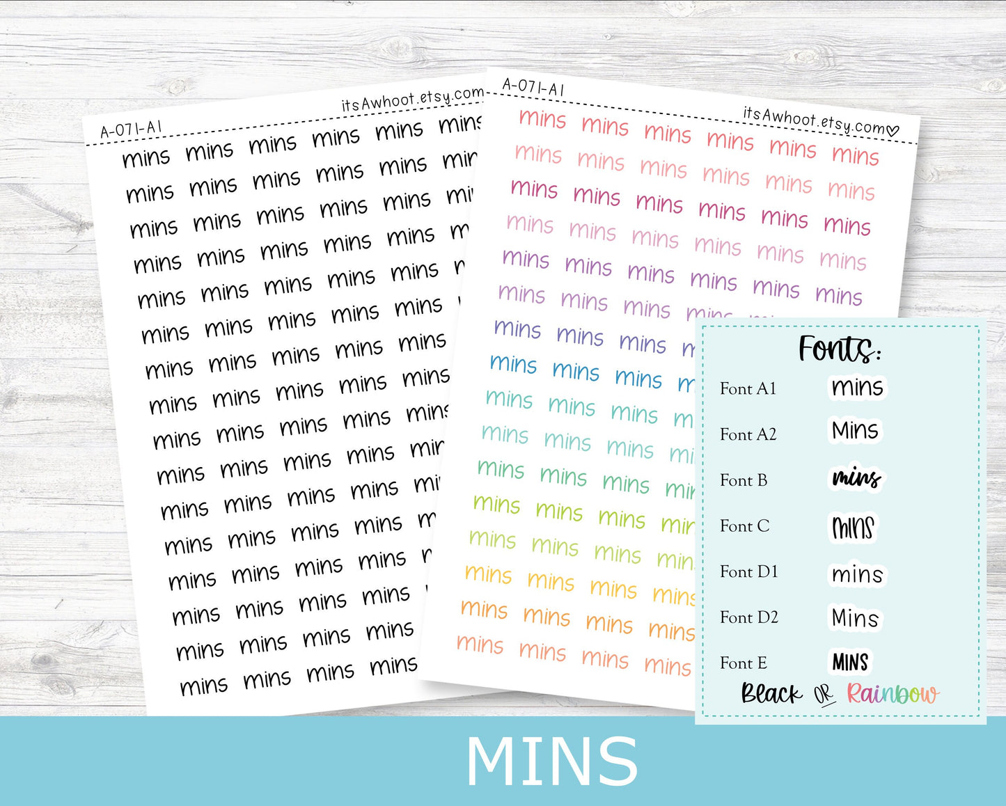 MINS Script Planner Stickers - Multiple Fonts/Colors Available (A071)