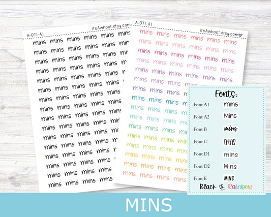 MINS Script Planner Stickers - Multiple Fonts/Colors Available (A071)