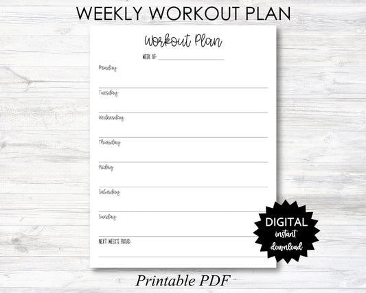 Weekly Exercise Plan Printable, Weekly Exercise Plan Planner Page - PRINTABLE (N053)