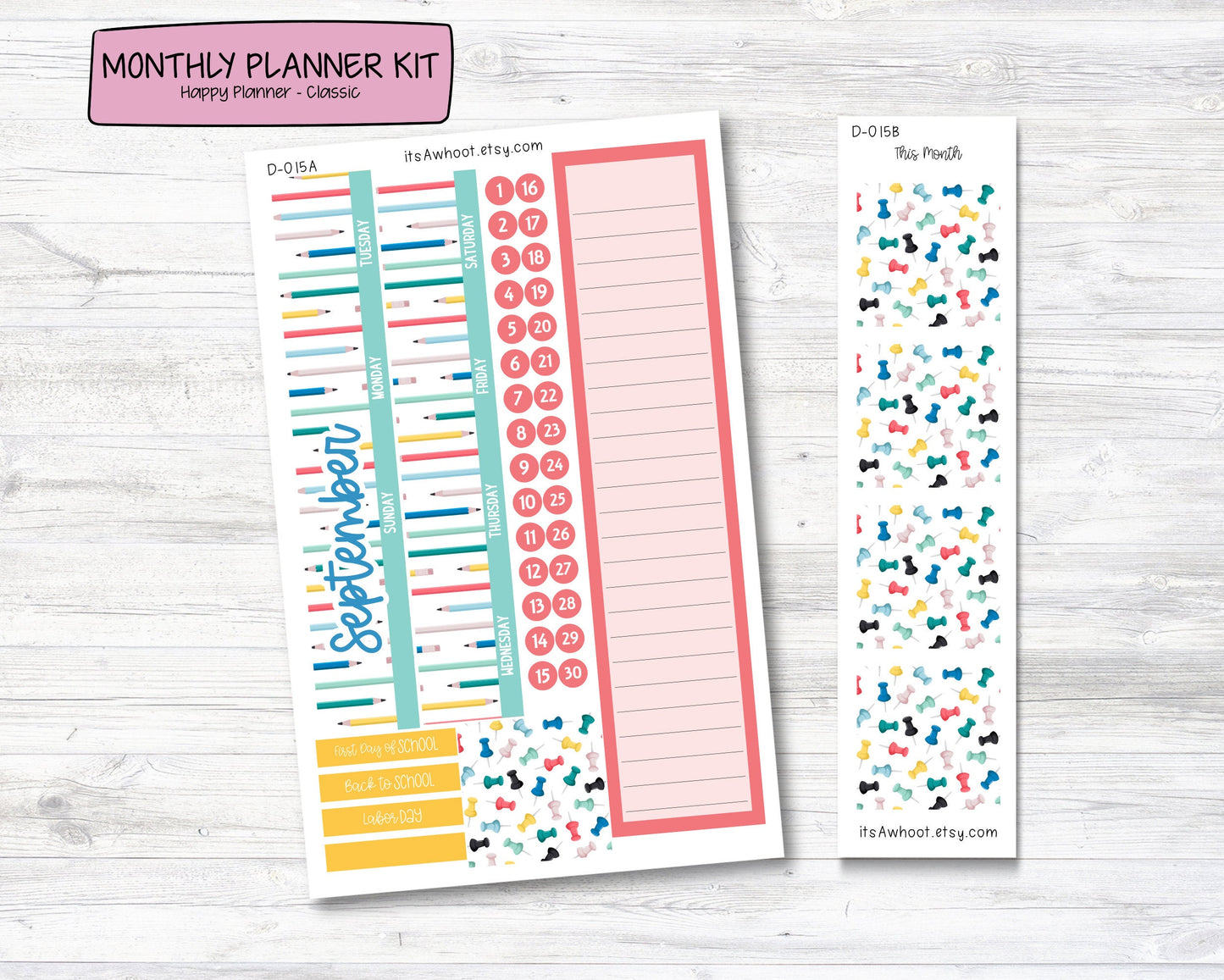 MONTHLY Kit Planner Stickers - SEPTEMBER "Back to School" - Happy Planner CLASSIC (D015)