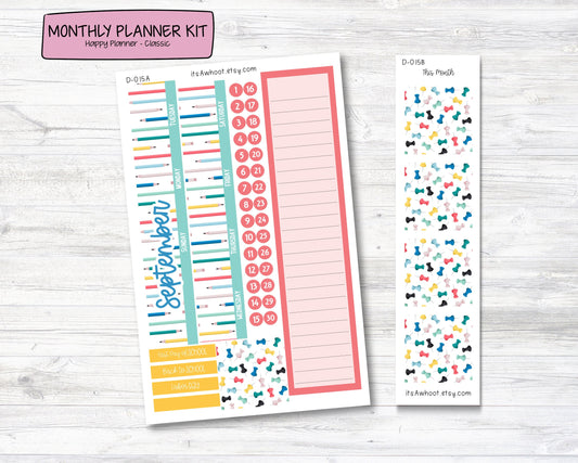 MONTHLY Kit Planner Stickers - SEPTEMBER "Back to School" - Happy Planner CLASSIC (D015)