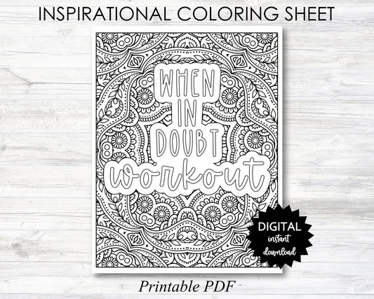 When In Doubt Workout Printable,  When In Doubt Workout Coloring Sheet, Inspirational Coloring Page - PRINTABLE (O011)