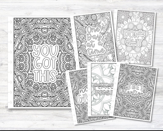 Inspirational Coloring Pages Happy Planner Inserts - Classic Size - Set of 6 (O-001-O-006)