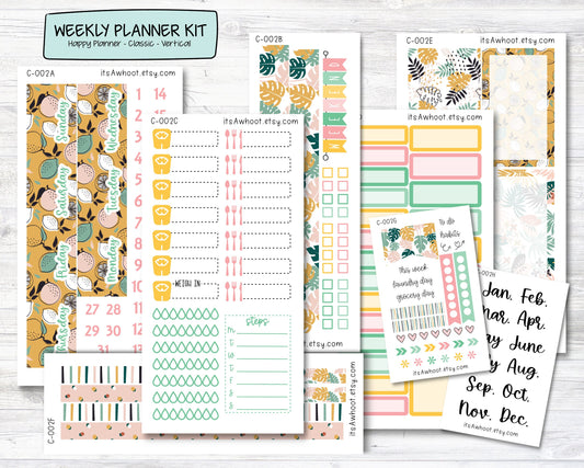 WEEKLY Kit Planner Stickers - "Tropical Fruit Summer" - Happy Planner CLASSIC - Vertical (C002)