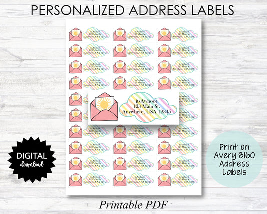 Personalized Address Labels, Print on Avery 8160 Labels, Digital PDF - Unlimited Print - 1" x 2.625" (P001)