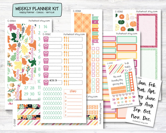 WEEKLY Kit Planner Stickers - "Pumpkin Spice" - Happy Planner CLASSIC - Vertical (C006)