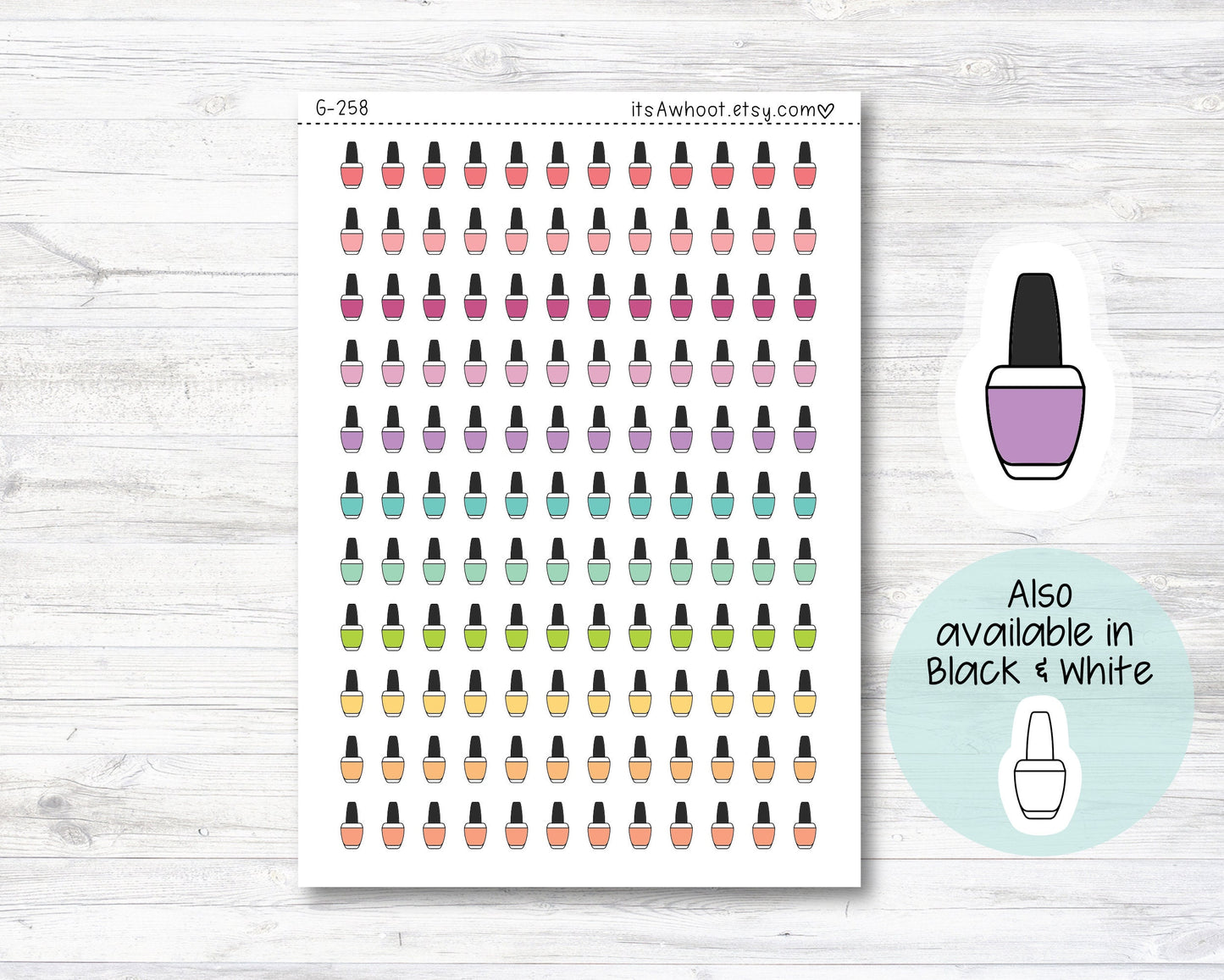 Nail Polish icon Stickers, Nail Polish Planner Stickers, Doodle Nail Polish Stickers (G258)