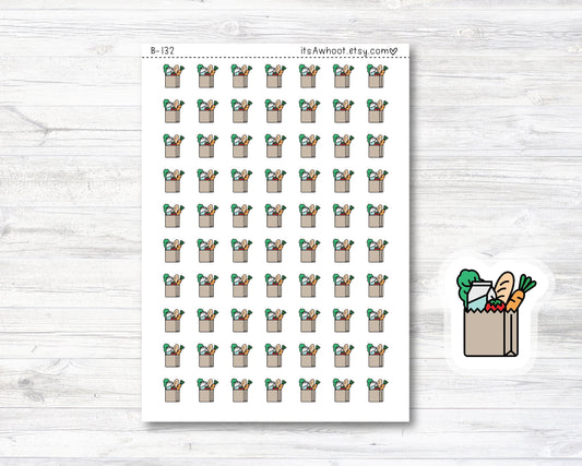 Grocery Bag Doodle Icon Planner Stickers (B132)