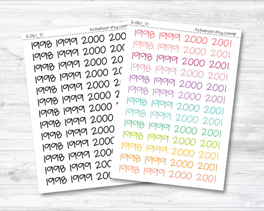 Year Script Planner Stickers - 1998-2001 / 1998, 1999, 2000, 2001 Stickers (G061_21)