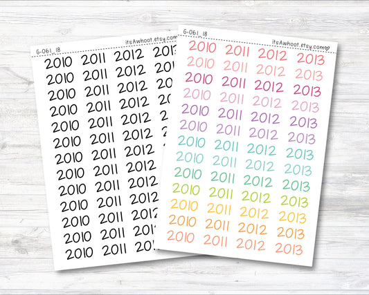 Year Script Planner Stickers - 2010-2013 / 2010, 2011, 2012, 2013 Stickers (G061_18)