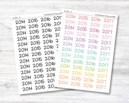 Year Script Planner Stickers - 2014-2017 / 2014, 2015, 2016, 2017 Stickers (G061_4)