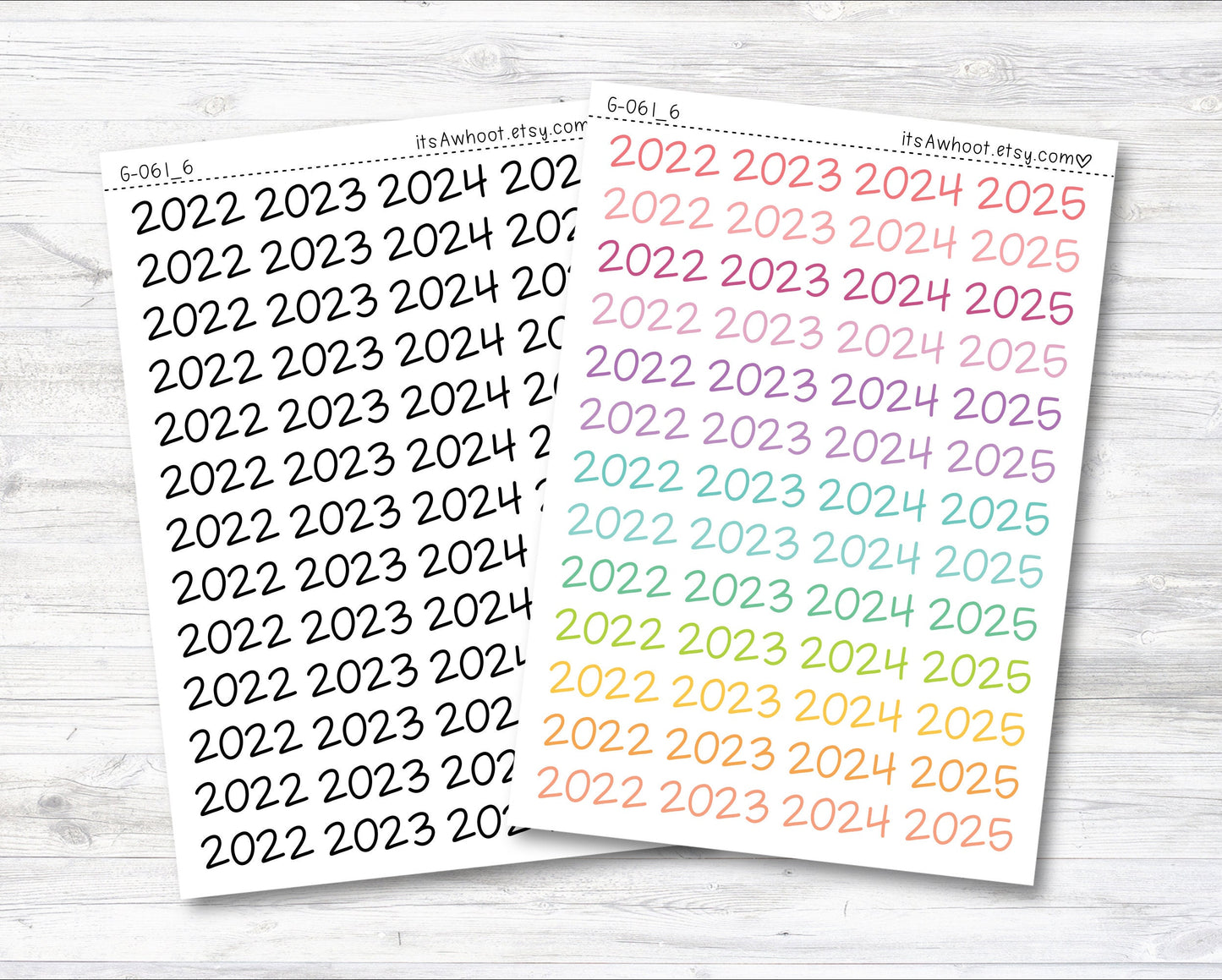 Year Script Planner Stickers - 2022-2025 / 2022, 2023, 2024, 2025 Stickers (G061_6)