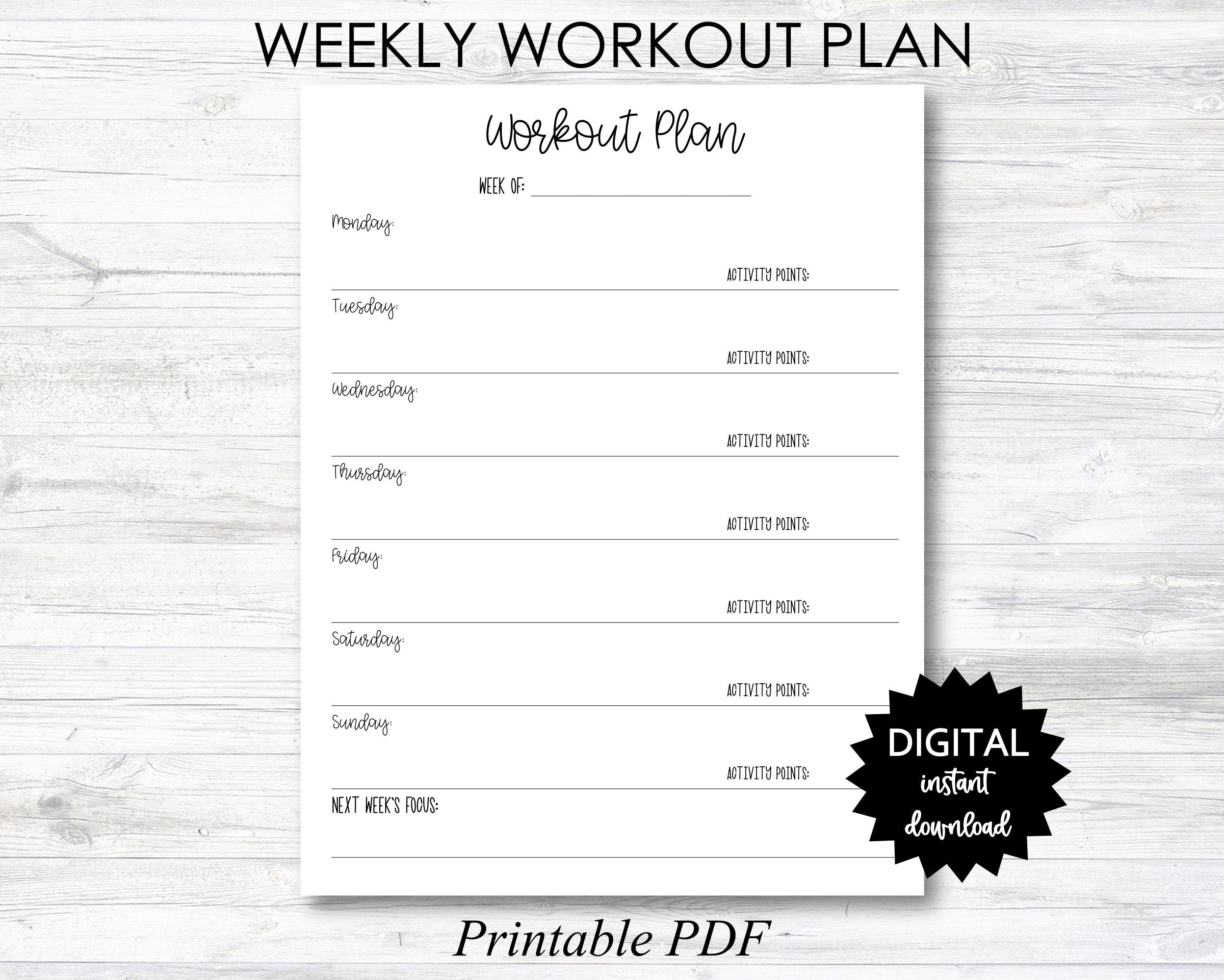 Weekly Workout Plan Printable, Weekly Workout Plan Planner Page - With ...