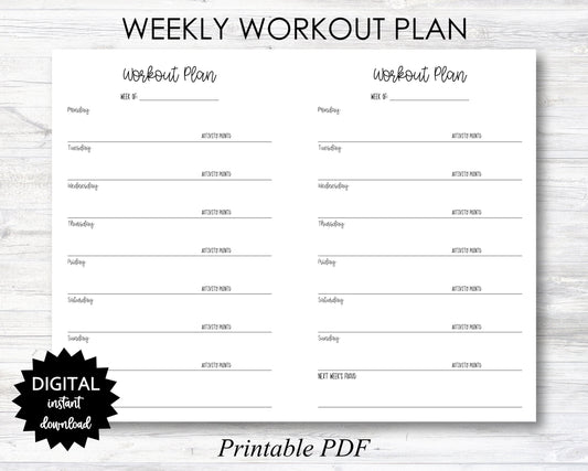 Weekly Exercise Plan Printable, Weekly Exercise Plan Planner Page - With Activity Points - PRINTABLE (N054_2)