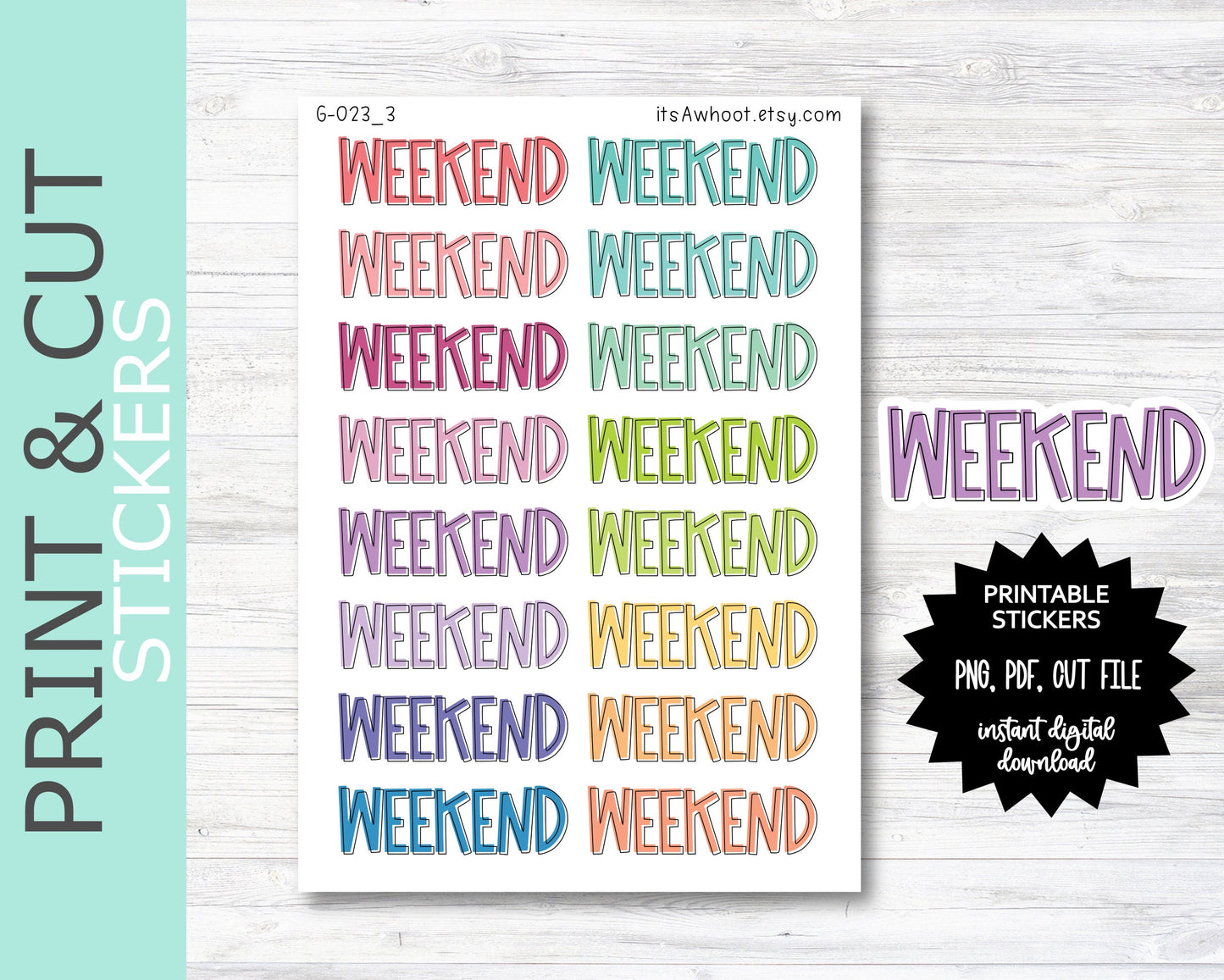 Weekend Script PRINT & CUT Planner Stickers (G023_3PC)