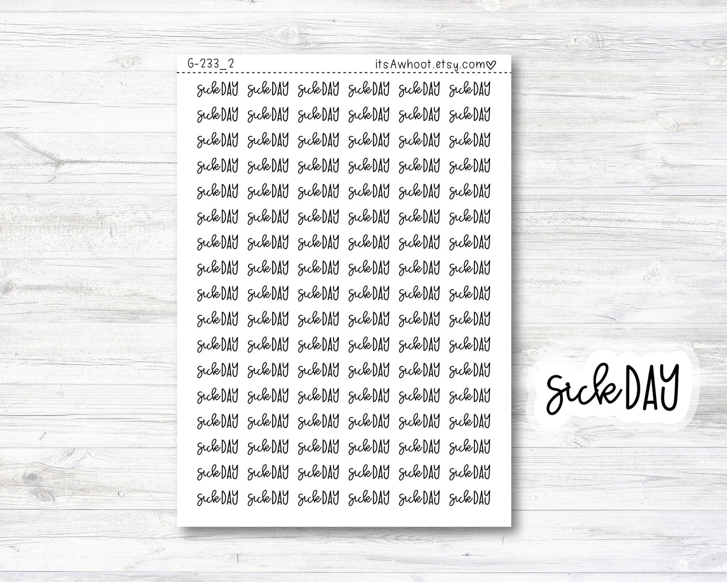 SICK DAY Stickers, Sick Day Script Planner Stickers, Sick Day Mixed Script Stickers (G233_2)