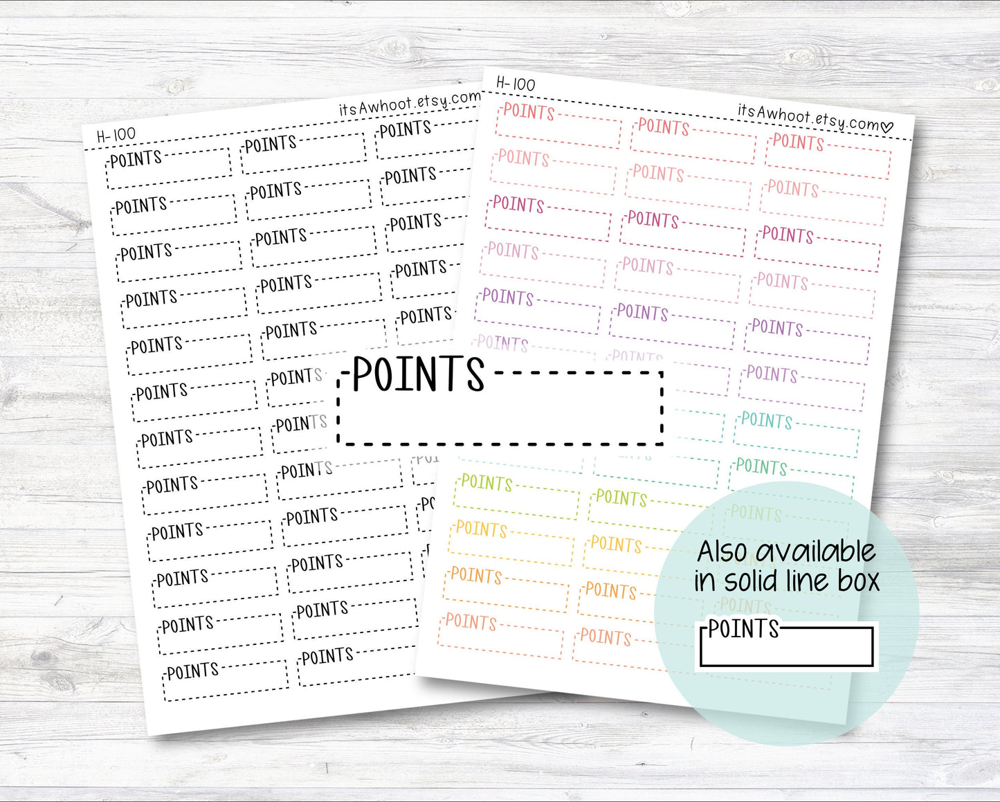 Points Quarter Box Label Planner Stickers - Dash or Solid (H100)