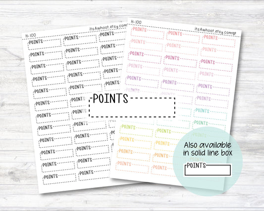 Points Quarter Box Label Planner Stickers - Dash or Solid (H100)