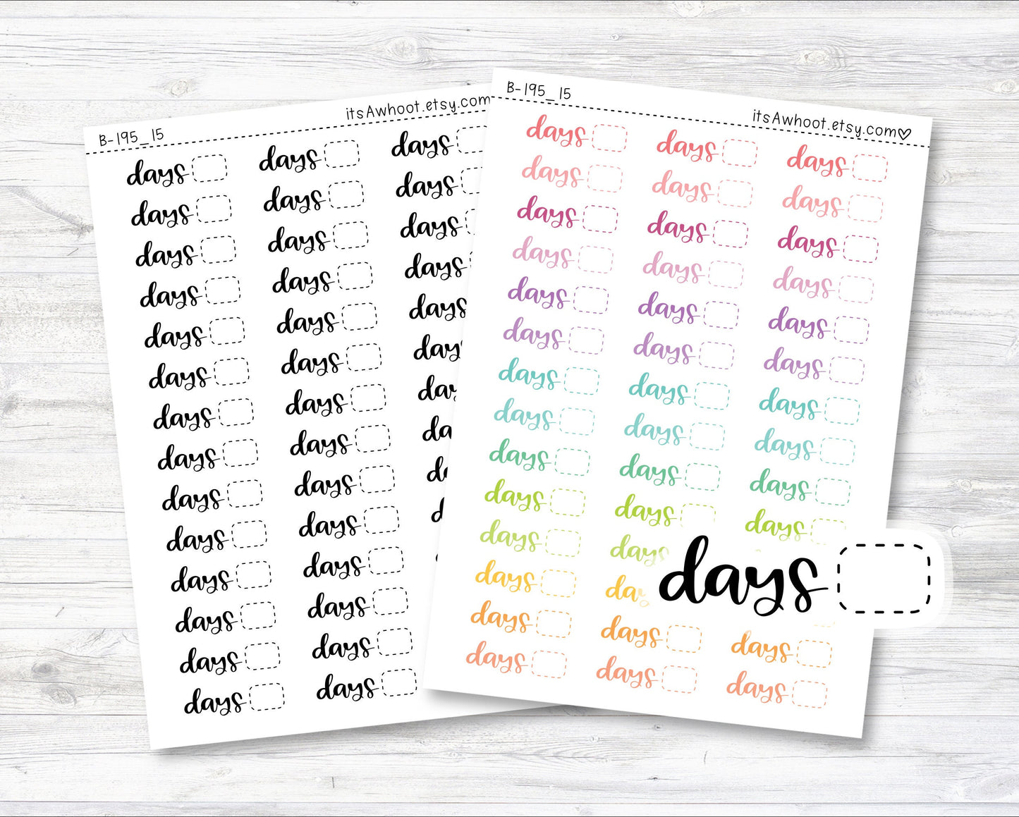 Days Stickers, Days Script Planner Stickers, Countdown Stickers, Days Until Stickers (B195_15)