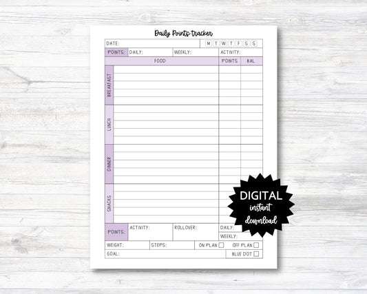 Daily Points Tracker, Daily Points Tracking Printable, Point Tracker Planner Page - PRINTABLE (N004_7)