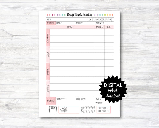 Daily Points Tracker, Points Tracking Printable, Point Tracker Planner Page - PRINTABLE (N004_8PINK)