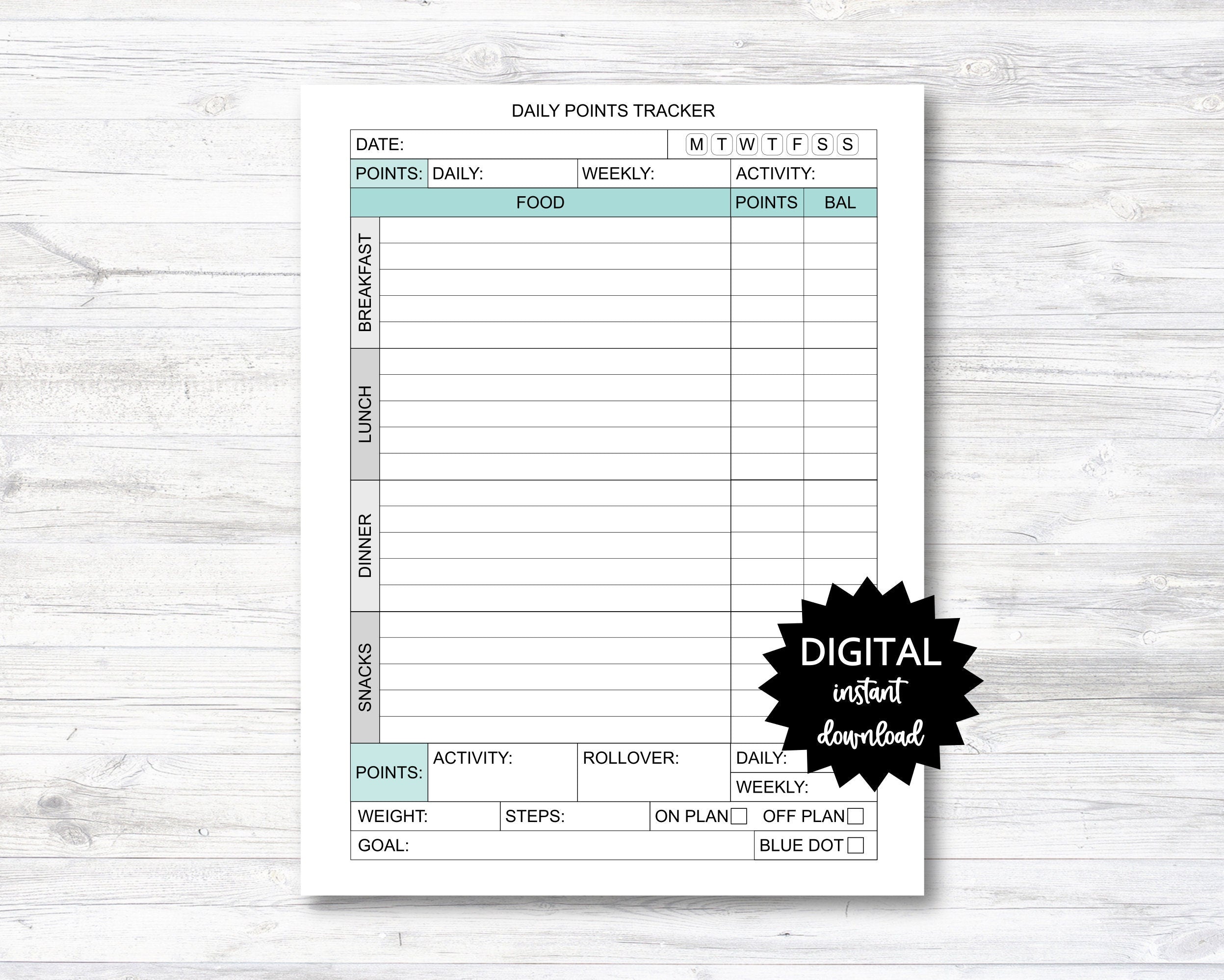 Point Tracking Log Daily Points Tracker, Daily Points Tracking Printable, Point Tracker P ...