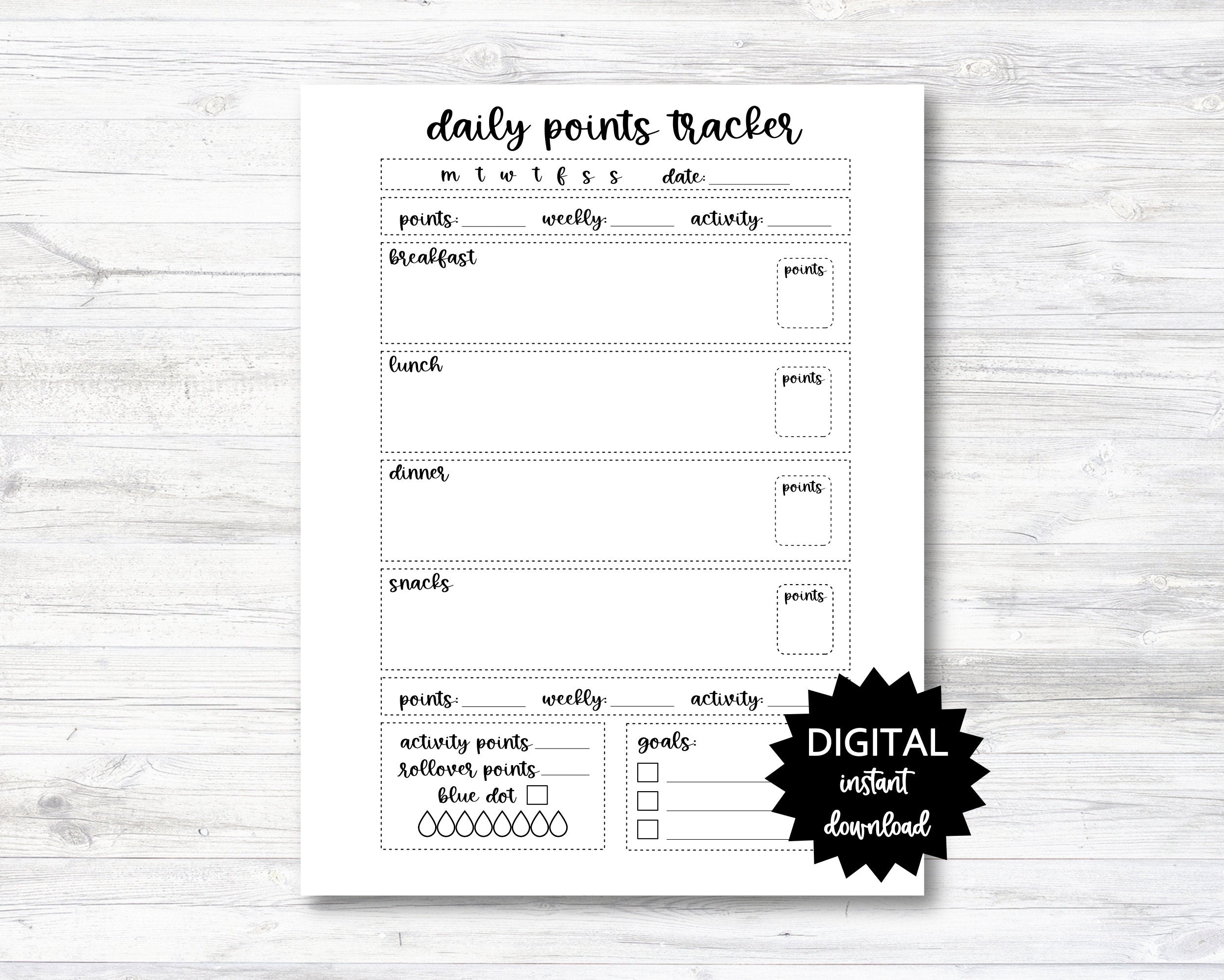 Daily Points Tracking Printable, Point Tracker Planner Page - PRINTABL ...