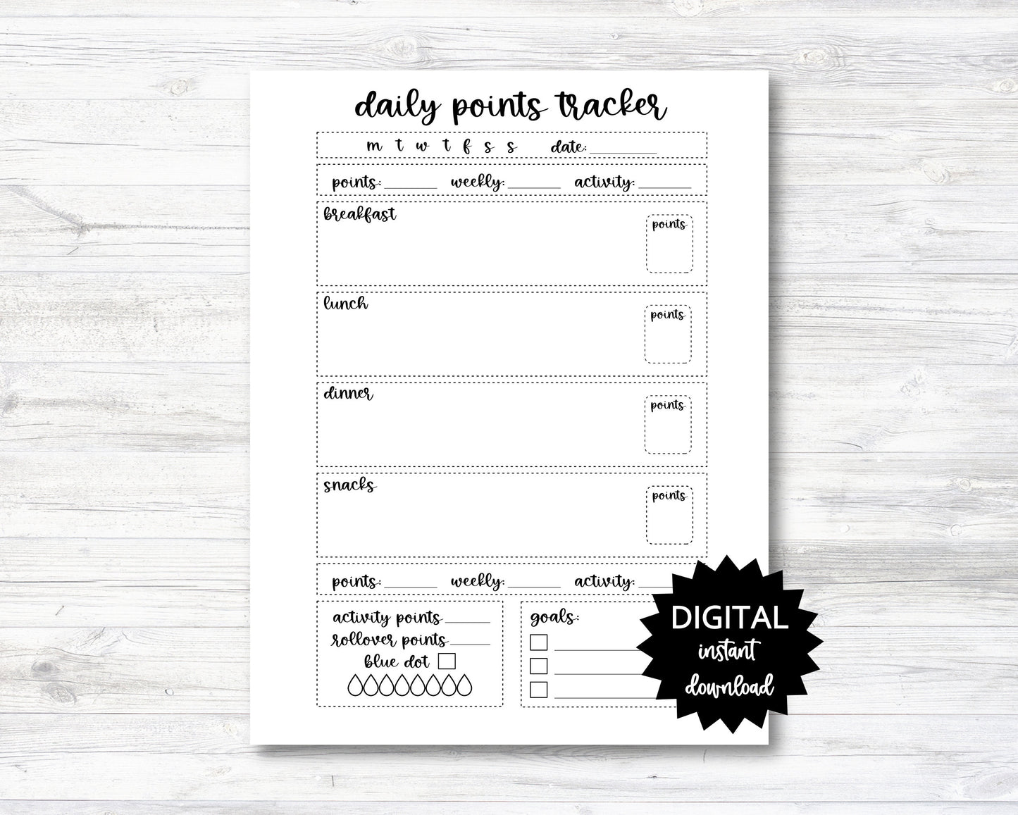 Daily Points Tracking Printable, Point Tracker Planner Page - PRINTABLE (N004_3)