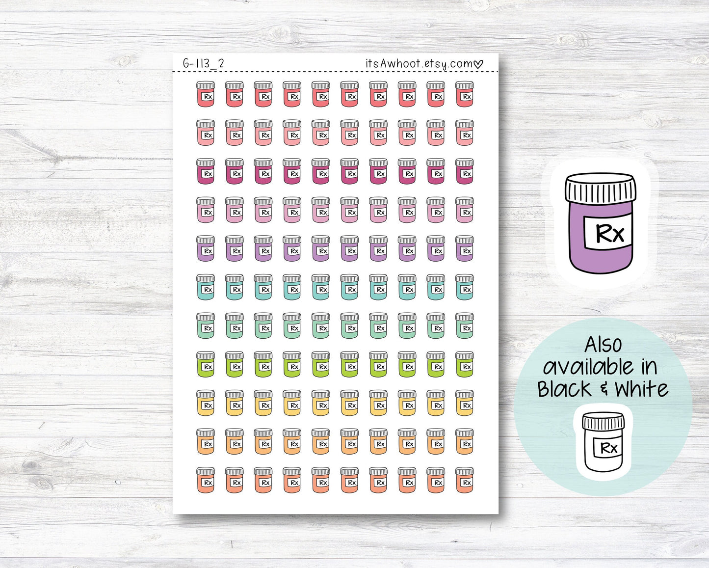 Prescription icon Stickers, Prescription Planner Stickers, Doodle Prescription Stickers (G113_2)