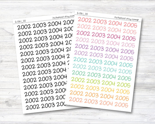 Year Script Planner Stickers - 2002-2005 / 2002, 2003, 2004, 2005 Stickers (G061_20)