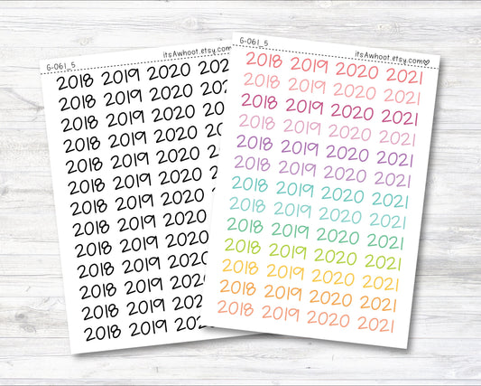 Year Script Planner Stickers - 2018-2021 / 2018, 2018, 2020, 2021 Stickers (G061_5)