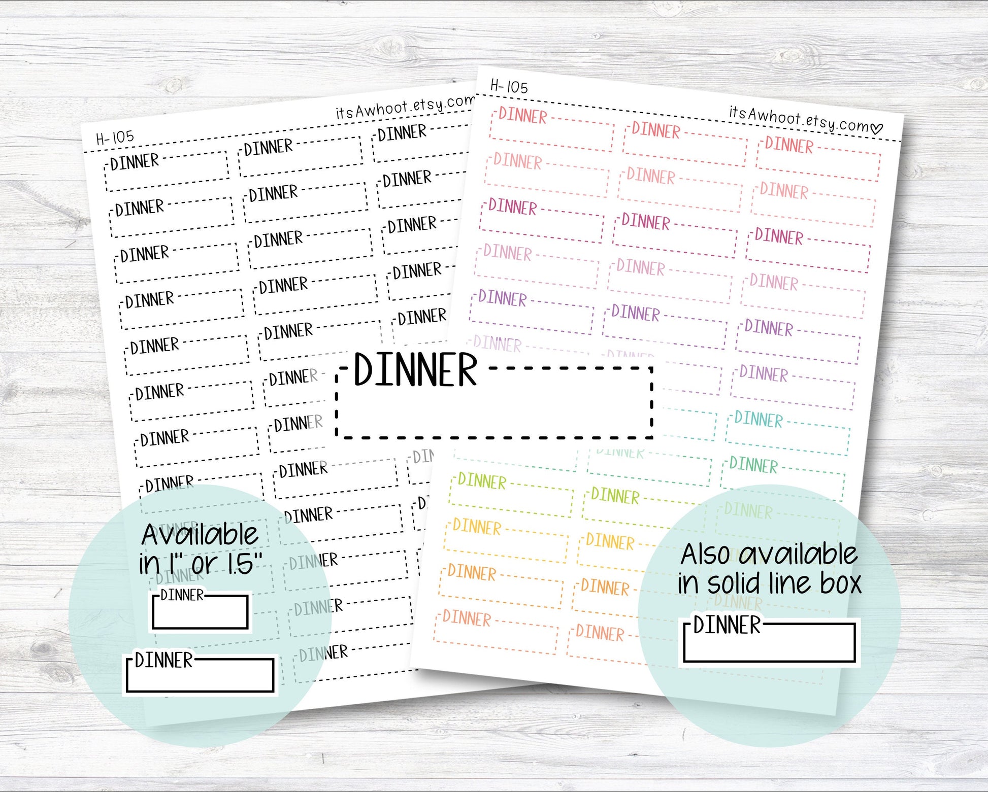 DINNER Quarter Box Label Planner Stickers - One Inch or 1.5" Inch (H105)