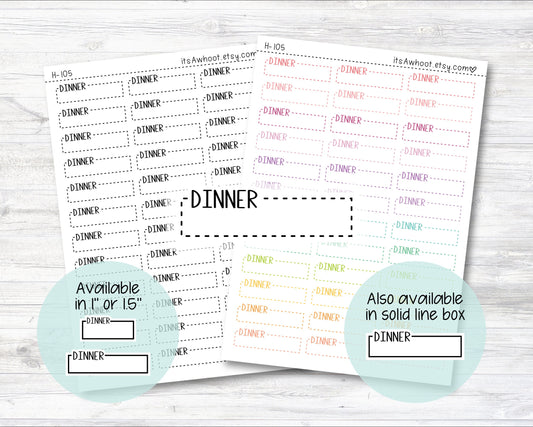DINNER Quarter Box Label Planner Stickers - One Inch or 1.5" Inch (H105)