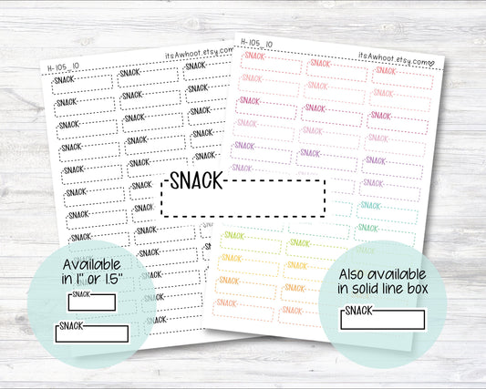 SNACK Quarter Box Label Planner Stickers - One Inch or 1.5" Inch (H105_10)