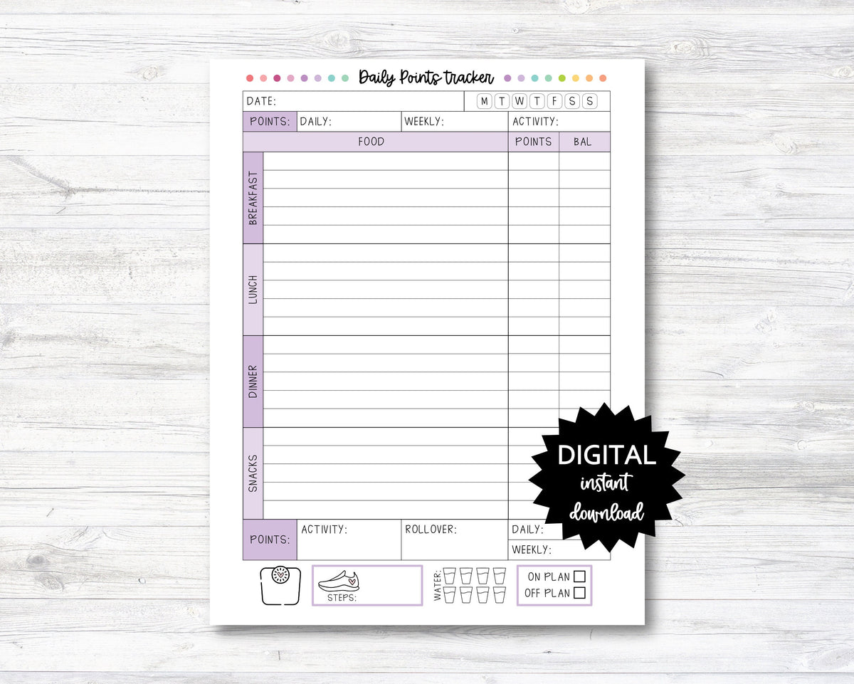 Club Point Tracker Daily Points Tracker, Daily Points Tracking Printable, Point Tracker P ...