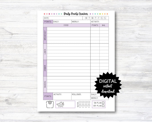 Daily Points Tracker, Daily Points Tracking Printable, Point Tracker Planner Page - PRINTABLE (N004_8)