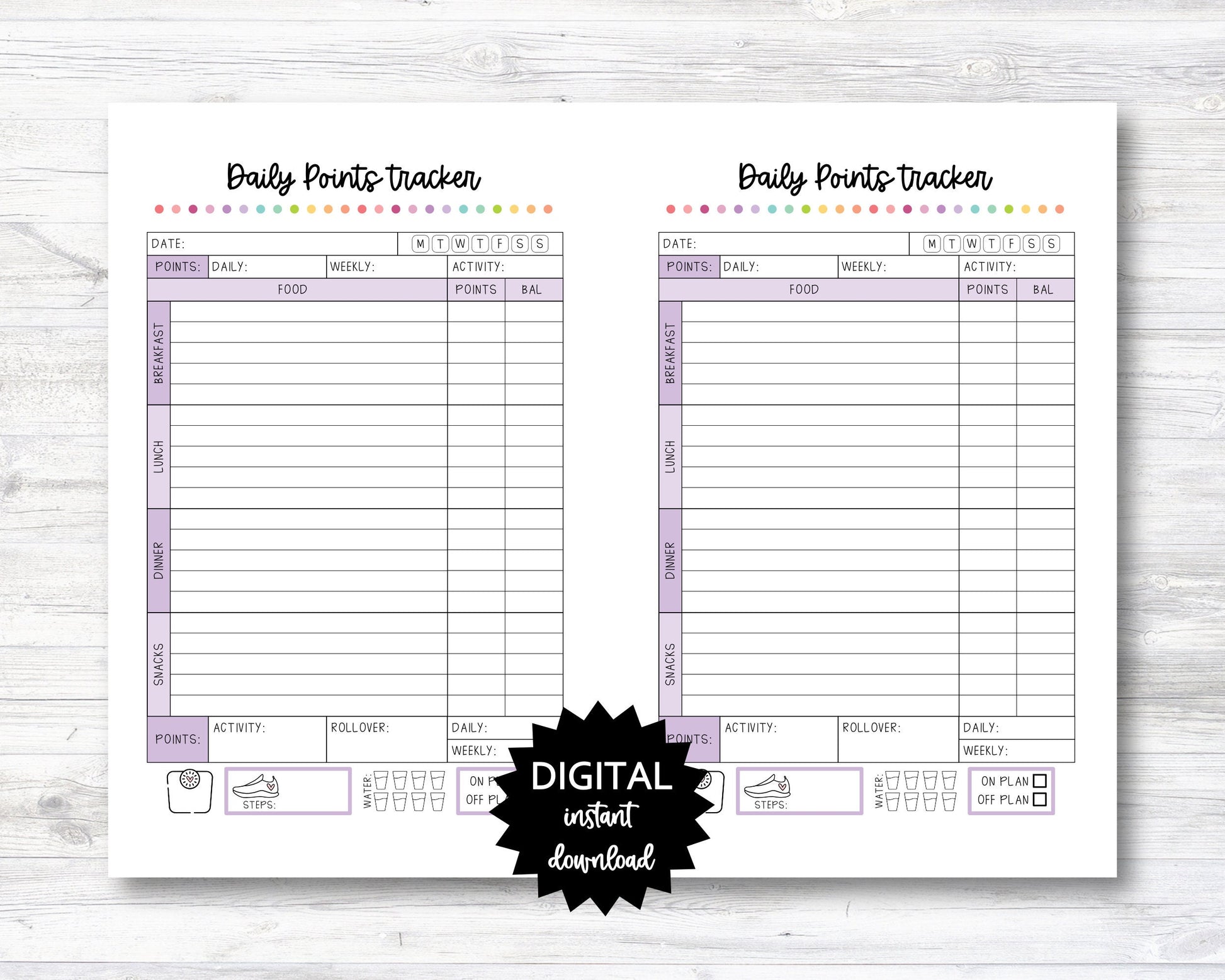 Daily Points Tracker, Point Tracker Planner Page - Half Sheet - PRINTA ...