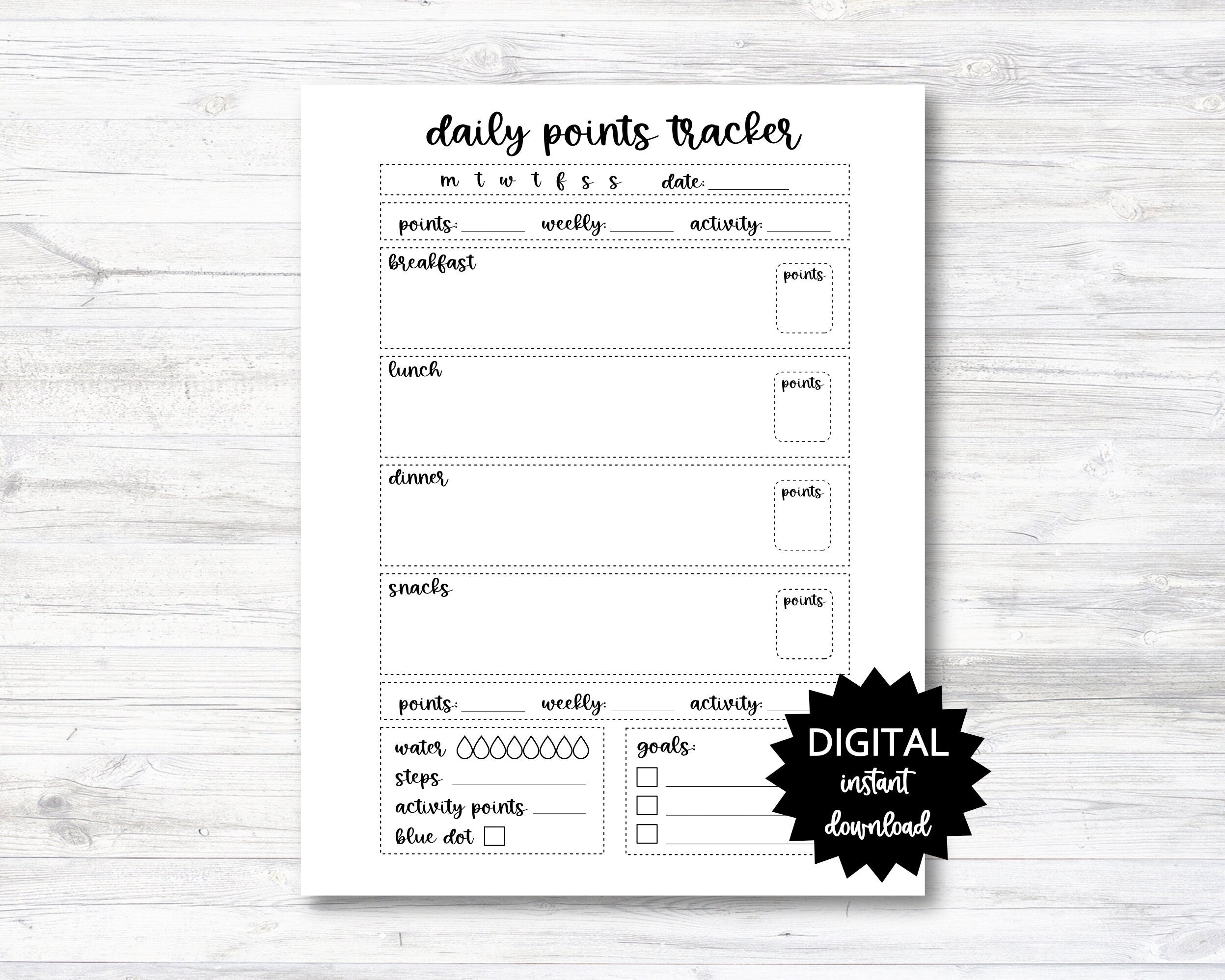 Daily Points Tracking Printable, Point Tracker Planner Page - PRINTABL ...
