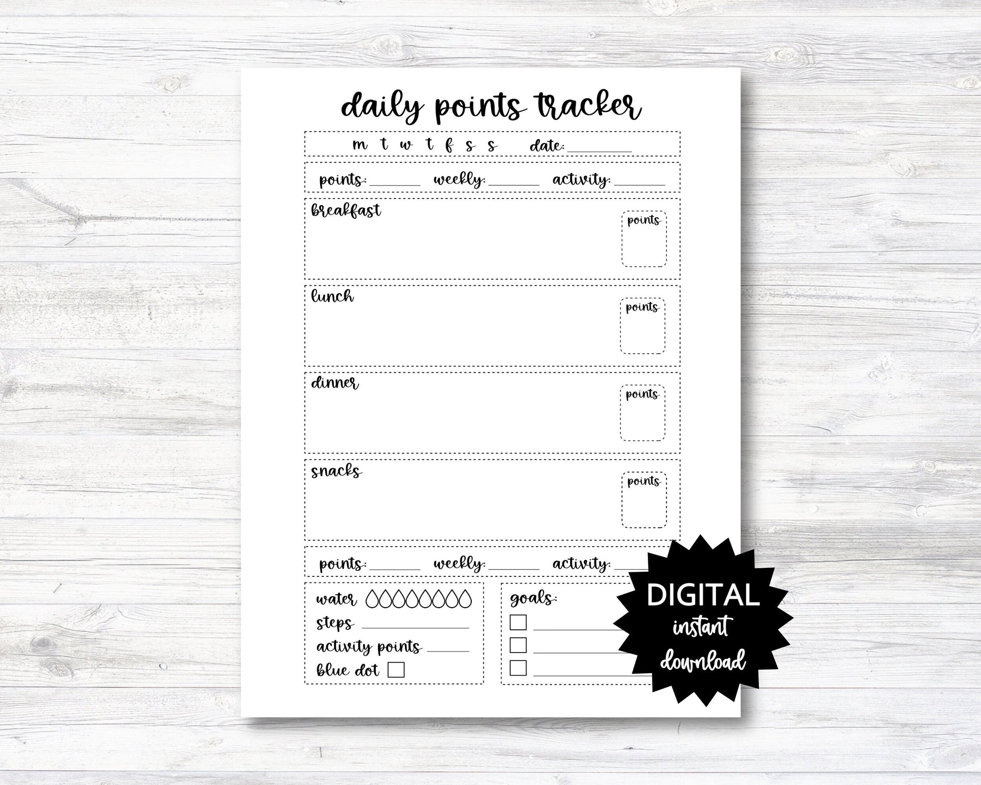 Daily Points Tracking Printable, Point Tracker Planner Page - PRINTABL ...