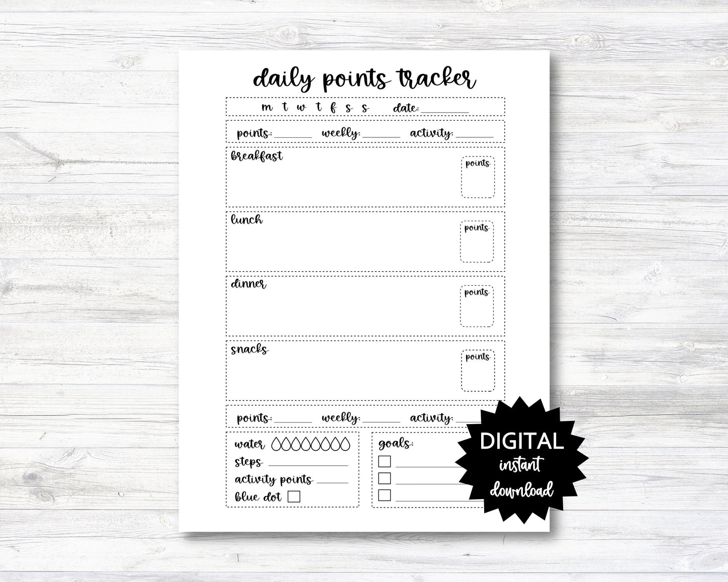 Daily Points Tracking Printable, Point Tracker Planner Page - PRINTABLE (N004)