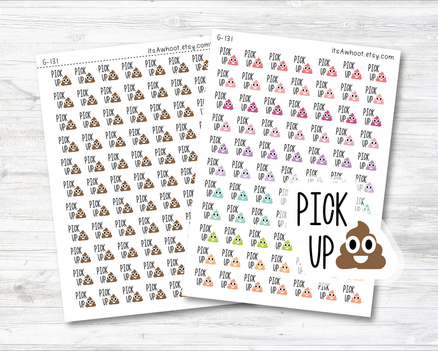 Pick Up Poop Sticker, Pick Up Dog Poop Planner Sticker, Poop Emoji Logo Sticker (G131)